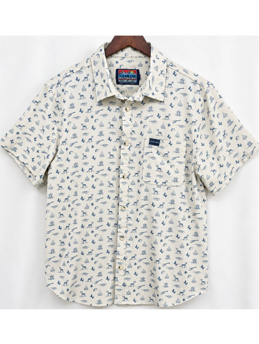 BURLEBO Western Print Performance Button Up Shirt Men's Large